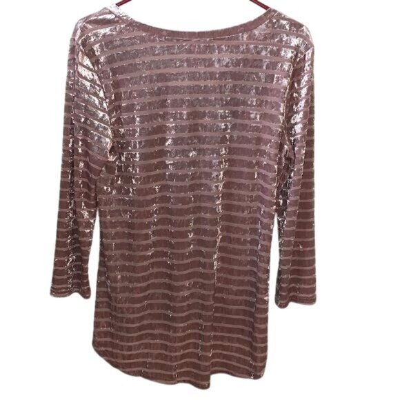 Womens Mauve Striped Velvet Long Sleeve Top Size M - Picture 5 of 6